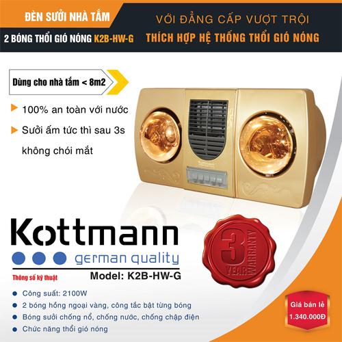 Đèn sưởi nhà tắm Kottmann 2 bóng thổi gió nóng K2BHWG