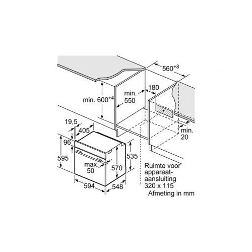 Bản vẽ lò nướng âm tủ Bosch HMH.HBA534BS0A Serie 4