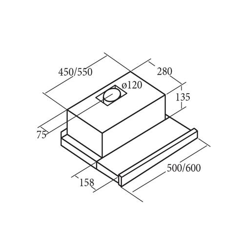 Bản vẽ máy hút mùi âm tủ Cata TF 5260 XE