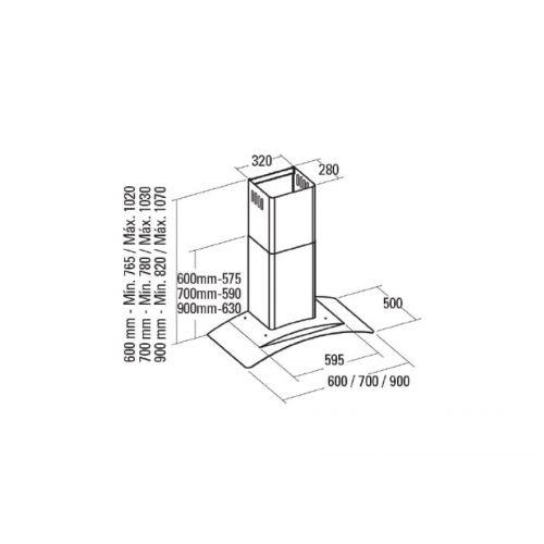 Bản vẽ máy hút mùi kính cong Cata GAMMA 900