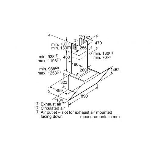 Bản vẽ máy hút mùi treo tường Bosch DWK97JQ60B Serie 6