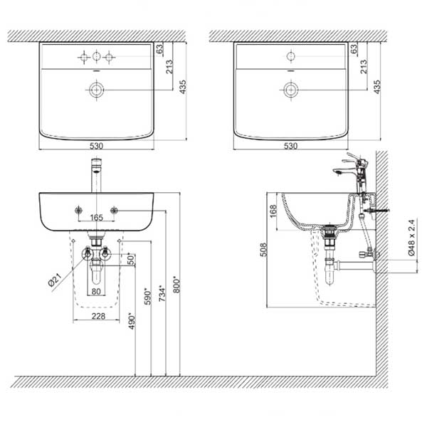 Chậu Lavabo Chân Lửng inax AL-312V/L-298VC Aqua Ceramic 4 Chậu Lavabo Chân Lửng inax AL-312V/L-298VC Aqua Ceramic