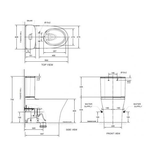 Bản vẽ bồn cầu hai khối American 2622 – WT