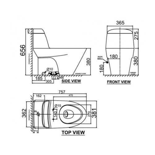 Bản vẽ bồn cầu liền khối American VF-2011