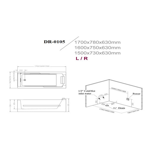 Bản vẽ bồn tắm Massage DRW DR-0105