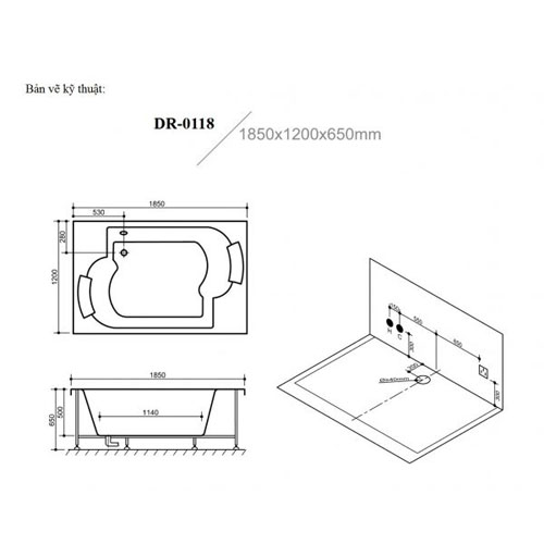 Bản vẽ bồn tắm Massage DRW DR-0118