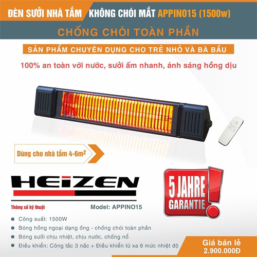 Đèn sưởi nhà tắm Heizen không chói mắt APPINO15