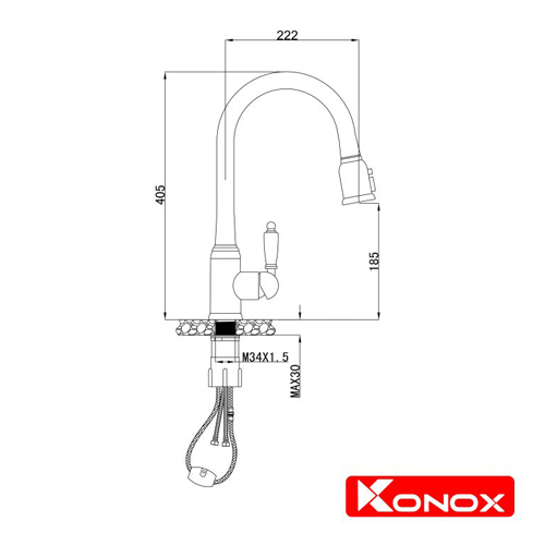 Bản vẽ vòi rửa bát rút dây Konox KN1905