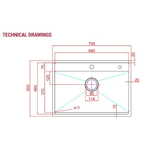 Bản vẽ chậu rửa bát 1 hố Paul Schmitt PA7050-TDA