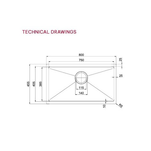 Bản vẽ chậu rửa bát 1 hố Paul Schmitt PA80455-UD