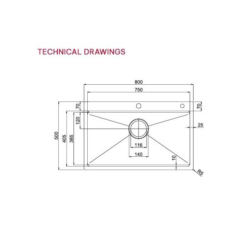 Bản vẽ chậu rửa bát 1 hố Paul Schmitt PA8050-TD