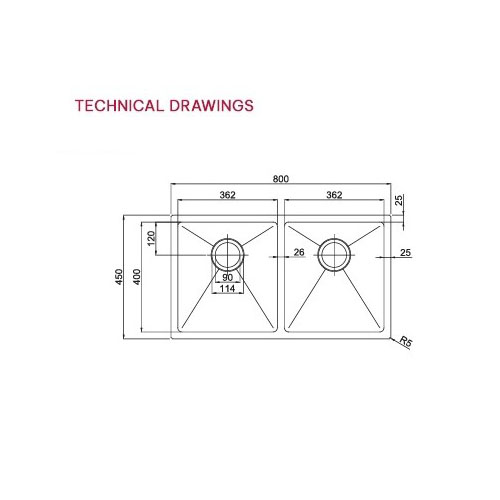 Bản vẽ chậu rửa bát 2 hố cân Paul Schmitt PA8045-U