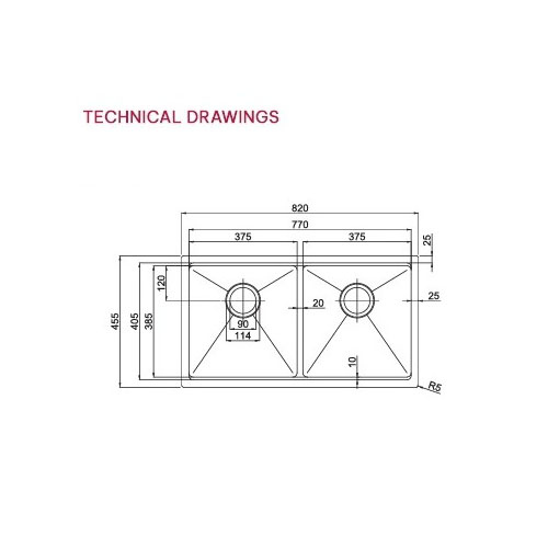 Bản vẽ chậu rửa bát 2 hố Paul Schmitt PA82455-UD