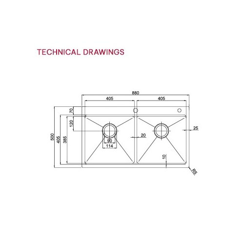 Bản vẽ chậu rửa bát 2 hố Paul Schmitt PA8850-TD