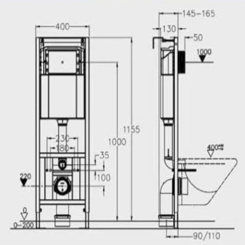 Bồn cầu treotường két nước âm tường Haruki HRBE266G màu xám,ghi