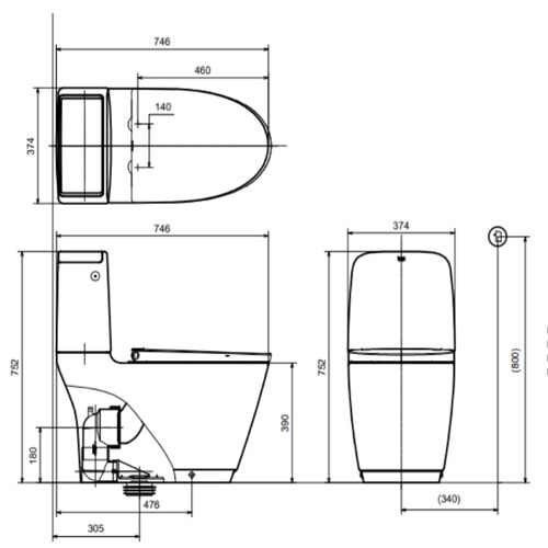 Bồn Cầu INAX ACT-832/CW-H18VN Xả Không Chạm + Nắp Điện Tử