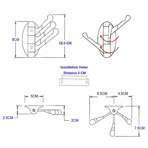 Móc áo 3 chạc màu crom xoay treo tường Haruki HRMA-480N