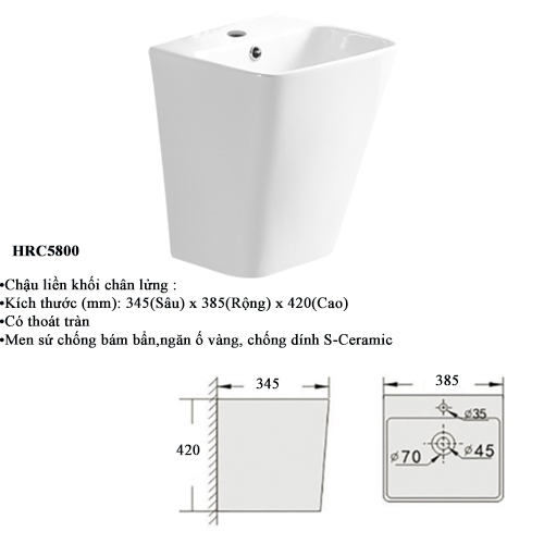 Chậu treo tường liền khối Haruki HRC5800