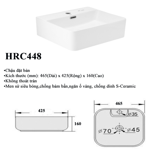 Chậu rửa mặt đặt bàn Haruki HRC448