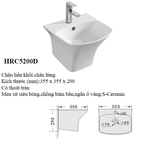 Chậu treo tường liền khối Haruki HRC5200D