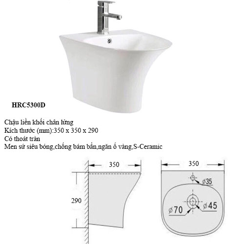 Chậu treo tường liền khối Haruki HRC5003D