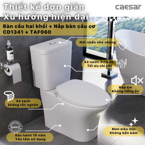 Bồn cầu kết hợp nắp điện cơ đa năng Caesar CD1341+TAF060