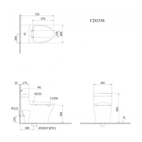 Bồn Cầu Một Khối Nắp Êm Caesar C1356 5 Bồn Cầu Một Khối Nắp Êm Caesar C1356