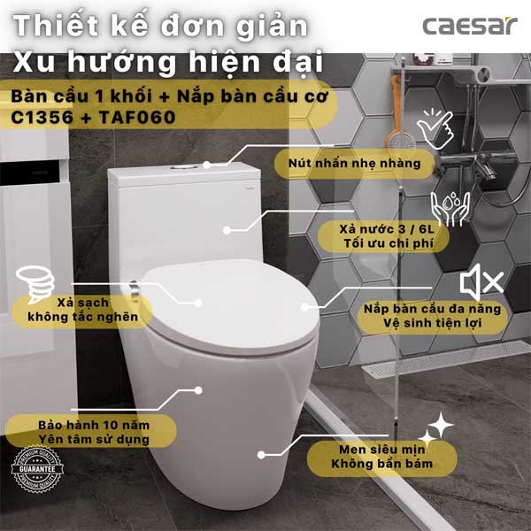Bồn cầu kết hợp nắp cơ đa năng Caesar C1356F+TAF060