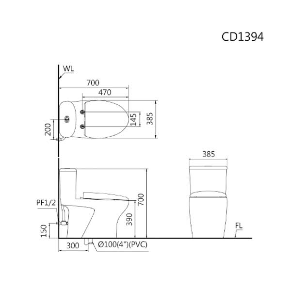 Bồn Cầu Nột Khối Nắp Êm Caesar C1394