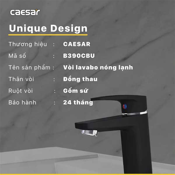 Vòi Lavabo Nóng Lạnh Caesar B390CBU Màu Đen