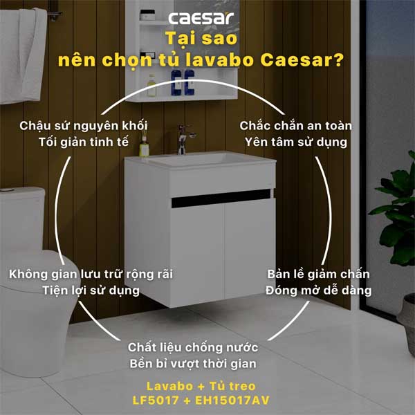 Bộ Tủ Chậu Lavabo Caesar Treo Tường LF5017 + EH15017AV