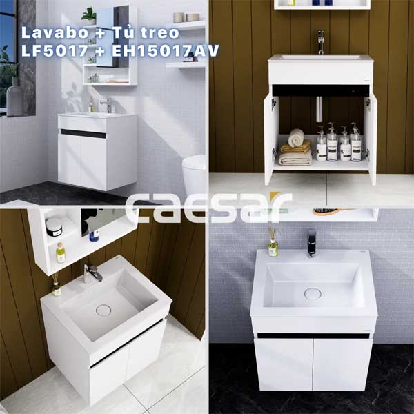 Bộ Tủ Chậu Lavabo Caesar Treo Tường LF5017 + EH15017AV