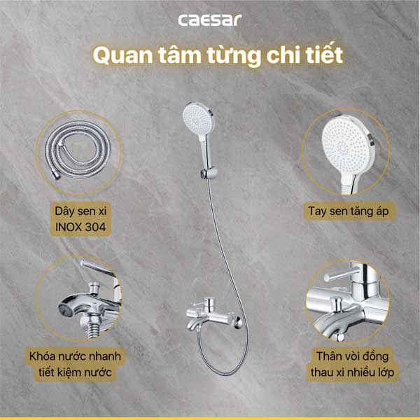 Vòi Sen Nóng Lạnh 3 Chế Độ Caesar S523C
