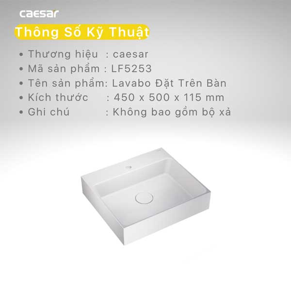Chậu Tửa Lavabo Đặt Bàn Caesar LF5253
