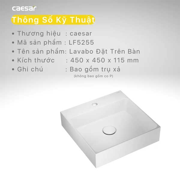 Chậu Rửa Lavabo Đặt Bàn Caesar LF5255 7 Chậu Rửa Lavabo Đặt Bàn Caesar LF5255