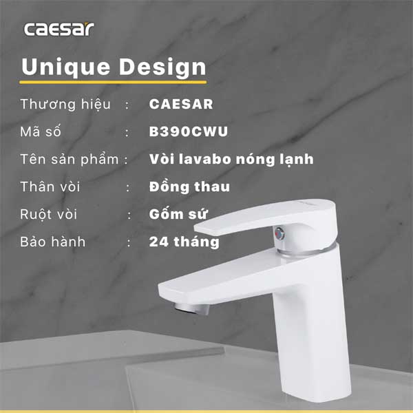 Vòi Lavabo Nóng Lạnh Caesar B390CWU Màu Trắng 