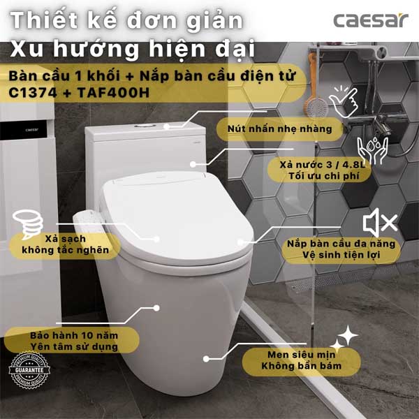 Bồn cầu kết hợp nắp điện tử Caesar C1374F+TAF400H