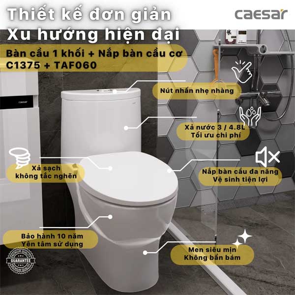 Bồn cầu kết hợp nắp cơ đa năng Caesar C1375F+TAF060