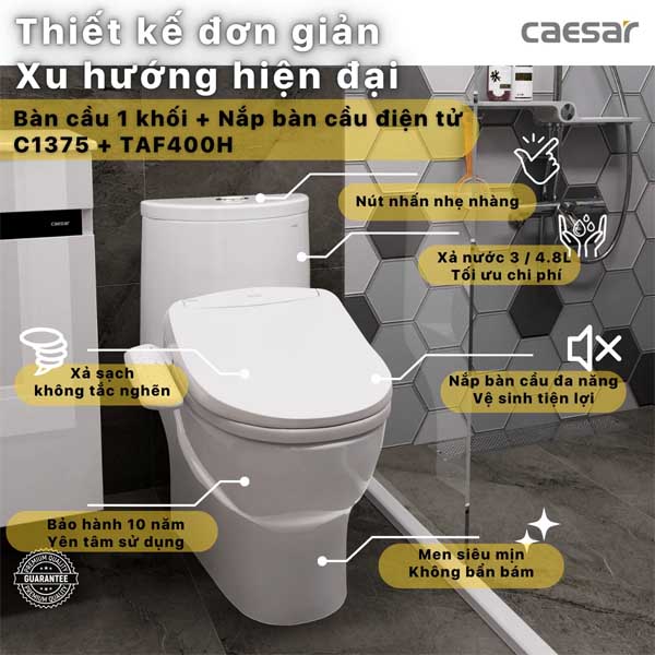 Bồn cầu kết hợp nắp điện tử Caesar C1375F+TAF400H