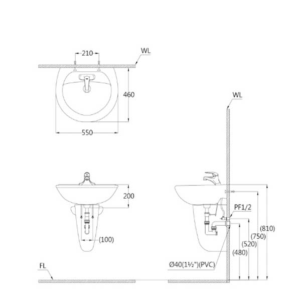 Chậu Rửa Lavabo Treo Tường Caesar L2220 + P2443 6 Chậu Rửa Lavabo Treo Tường Caesar L2220 + P2443