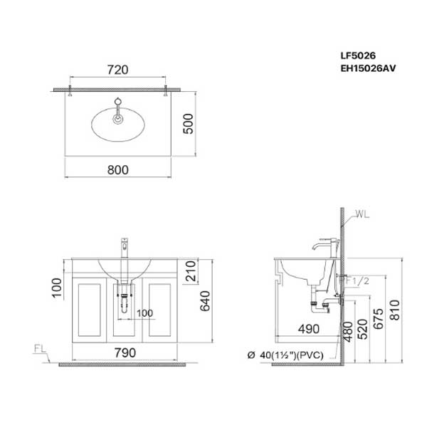 Bộ Tủ Chậu Lavabo Caesar LF5026+EH15026AW7V 4 Bộ Tủ Chậu Lavabo Caesar LF5026+EH15026AW7V