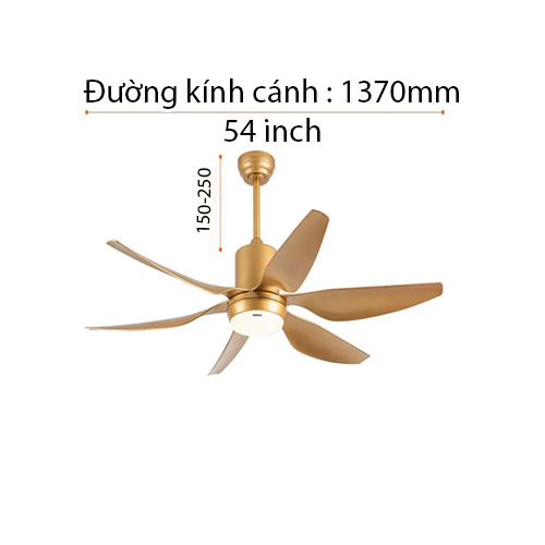 Quạt trần Nanoco NCF5462-GL (vàng đồng, 6 cánh, có đèn LED)