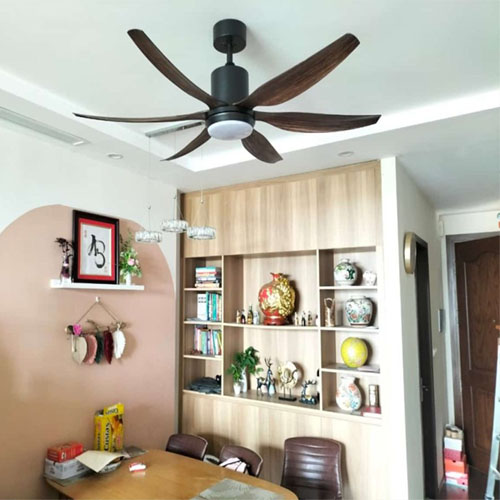 Quạt trần Nanoco NCF5462-PL vân gỗ, 6 cánh, có đèn LED