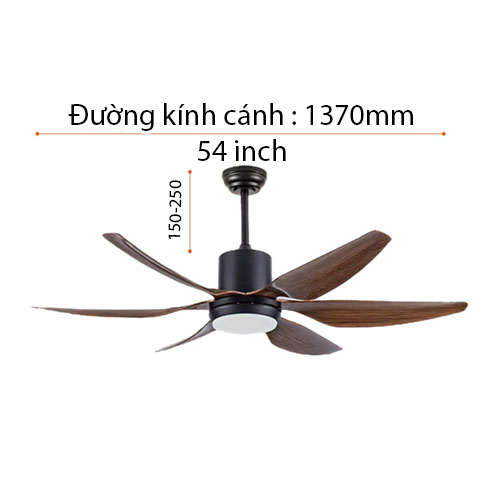 Quạt trần Nanoco NCF5462-PL vân gỗ, 6 cánh, có đèn LED