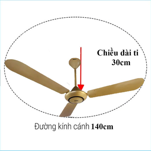 Quạt trần Nanoco NCF5631-GO (3 cánh nhôm,vàng đồng, Ti 30-40cm)