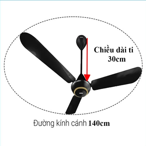 Quạt trần Nanoco NCF5631-K (3 cánh nhôm, màu đen, Ti 30-40cm)