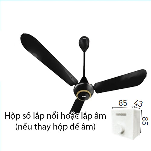 Quạt trần Nanoco NCF5631-K (3 cánh nhôm, màu đen, Ti 30-40cm)