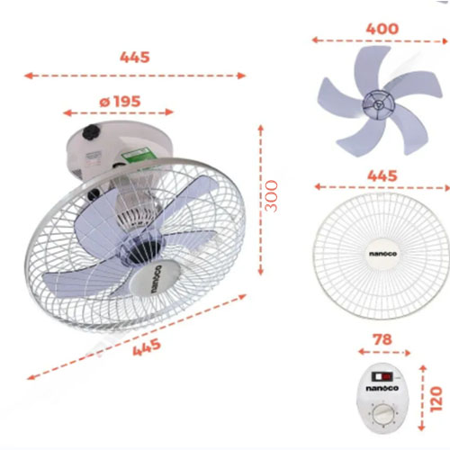 Quạt Đảo Nanoco NOF1609 (Màu Xám Trắng)