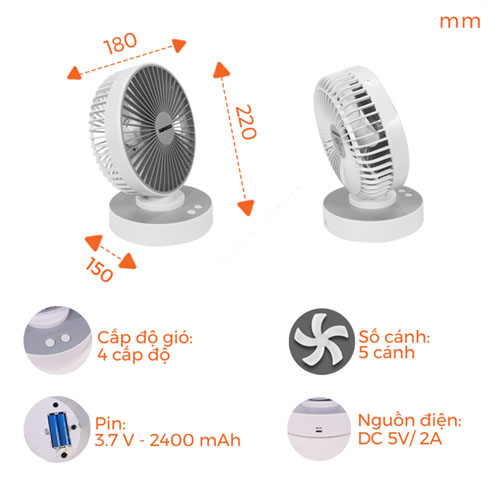 Quạt Sạc Nanoco NRF6215W