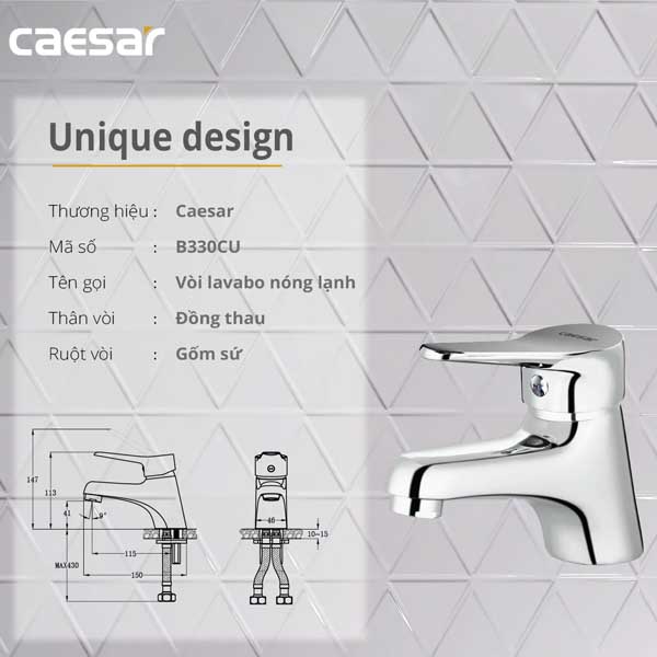 Vòi Rửa Lavabo Nóng Lạnh CAESAR B330CU
